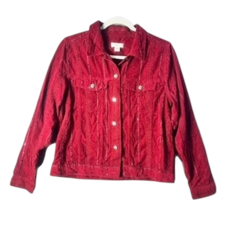 Christopher Banks Red Corduroy Embellished Jacket Size Medium